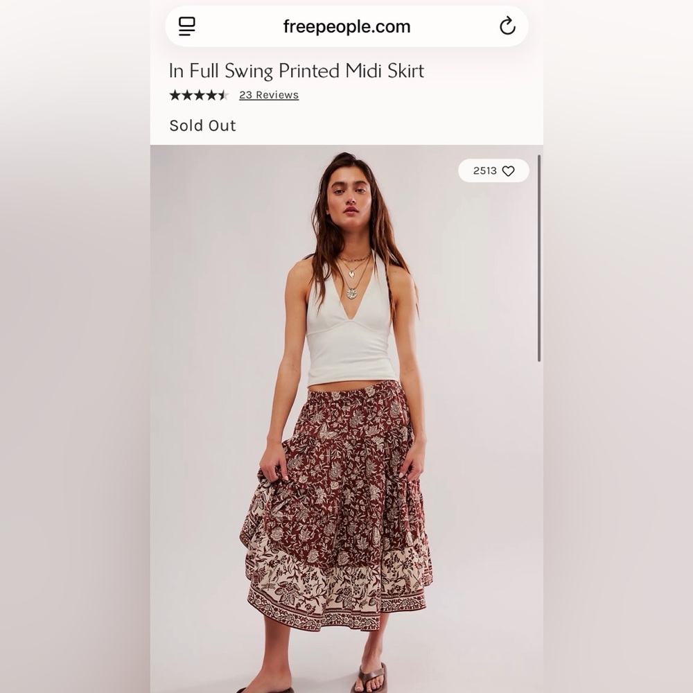 Free People In Full Swing Midi Skirt M Chocolate Combo